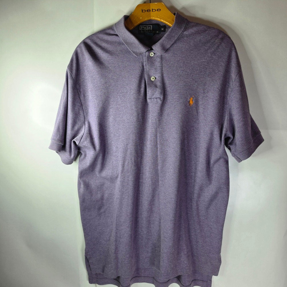 Polo Ralph Lauren Mens Medium Heather Purple Short Sleeve Cotton Orange Pony